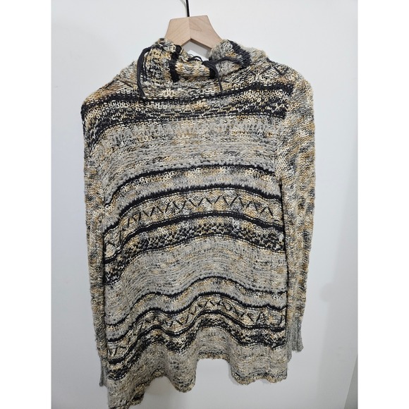 BKE Women Hooded Open Front Cardigan Tassel Knit Sweater Grey Yellow XS - Picture 6 of 6